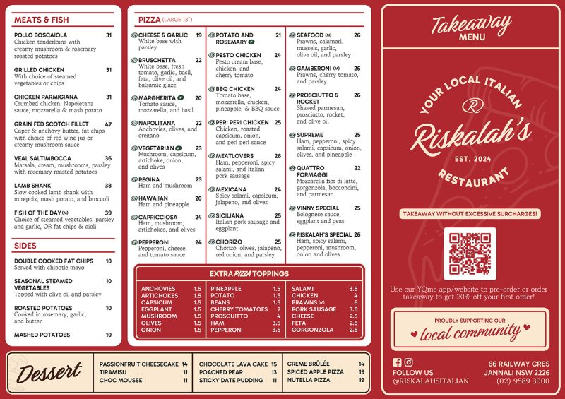 Riskalah's Takeaway Menu